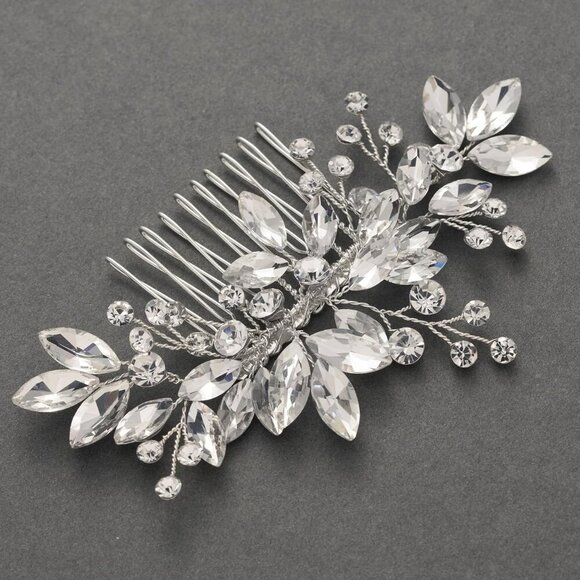 Bride Silver Wedding Comb with Crystal Rhinestone Bridal Sparkly Gem Piece for W - Picture 8 of 8